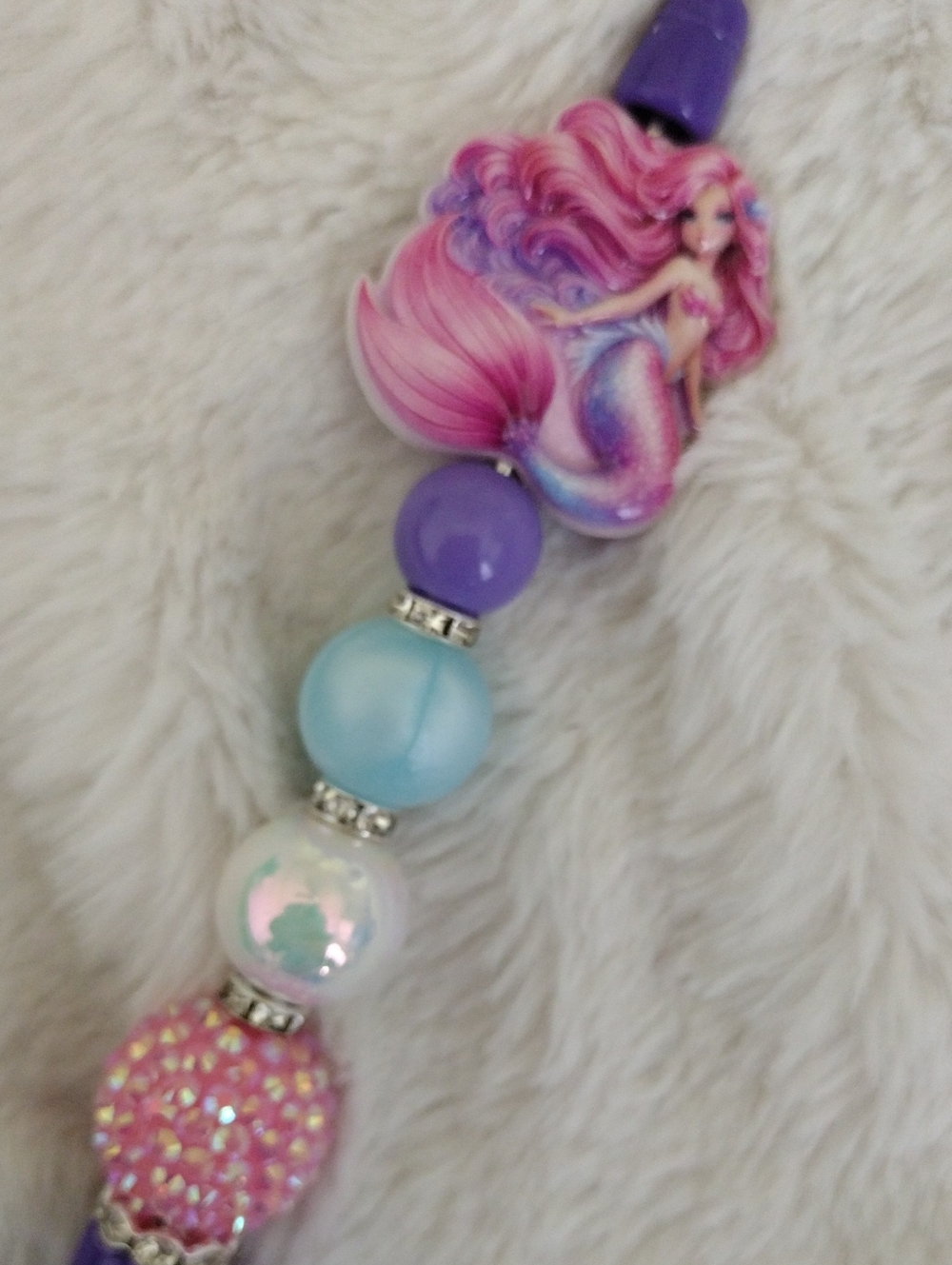 Purple Mermaid Bead Pen - Cute Pink & Blue Accents - Picture 2 of 2